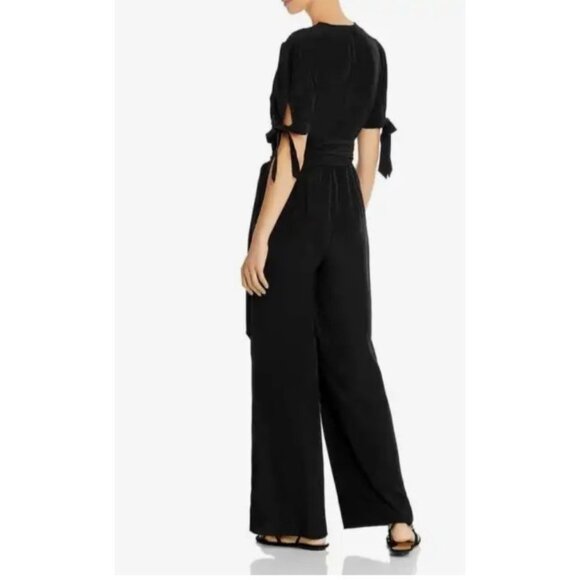 HAILEE C Black Tie Waist V Neck Short Sleeve Wide leg Jumpsuit S - Picture 4 of 12